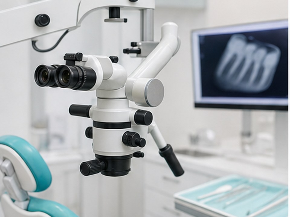 Diş tedavisi planlamasında kullanılan klinik mikroskop ve görüntüleme ekranı
